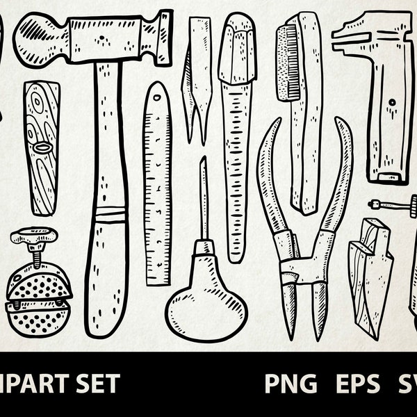 Goldsmith / Digital Clip Art Graphics / SVG, PNG, EPS / Gold, Jewelry, Tools, Craft / Doodled Line Art Illustrations for commercial use