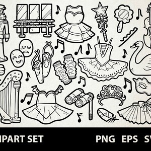 Ballett / Digitale Lineart Doodle Grafiken / EPS, SVG, PNG / Balletttänzer, Ballerina, Tanzsport, Tutu / Clipart für kommerzielle Nutzung