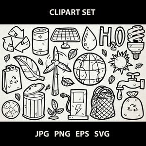 Ökologie & Umwelt Clipart | Jpg, Png, Eps, Svg | Digitale Line Art Illustration Vektor Grafik | Kommerziell | Nachhaltigkeit, Recycling