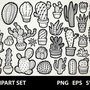 Cactus / Digital Lineart Doodle Graphics / EPS, SVG, PNG / Succulentes, Cactus, Plantes / Clipart pour un usage commercial