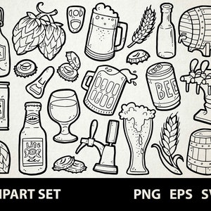 Beer / Digital Clip Art Graphics / SVG, PNG, EPS / Alcohol, Glass, Brewery, Bottle, Inn / Doodled Line Art Illustrations for commercial use