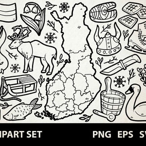 Finnland / Digitale Lineart Doodle Grafiken / EPS, SVG, PNG / Skandinavien, Stadtkarte, Helsinki, Europa / Clipart für kommerzielle Nutzung