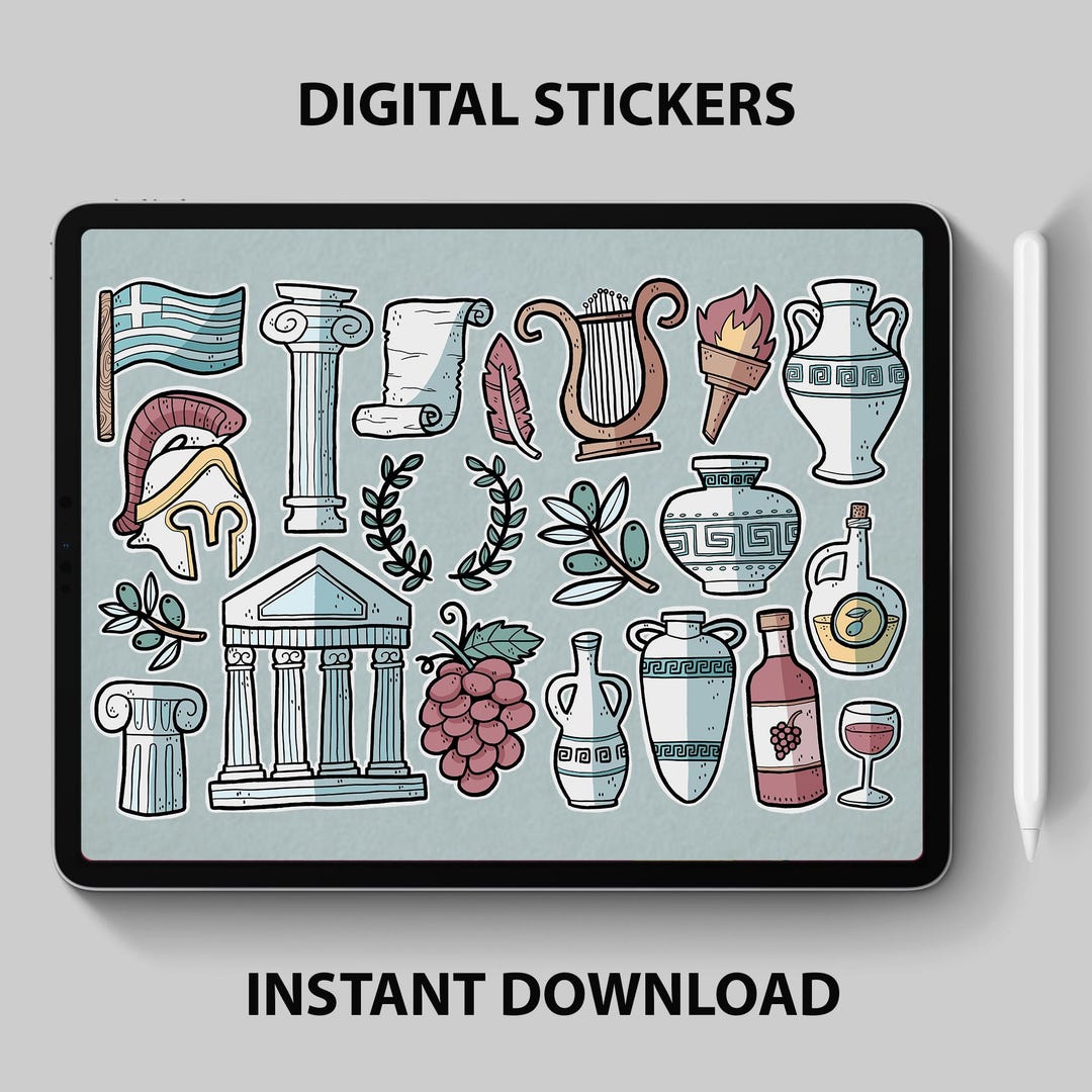 Greek Sticker Buildings Greece Digital Stickers – Greek Culture, Landmarks, Food & Travel Icons ...