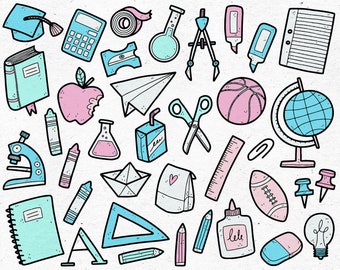 Bundle of 37 Back To School Doodles / Digital Clip Art Graphics / SVG, PNG, EPS (Vector) / Doodled Illustrations for commercial use