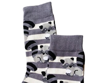 Ladies cute raccoon socks in grey, bn, gift, present, birthday