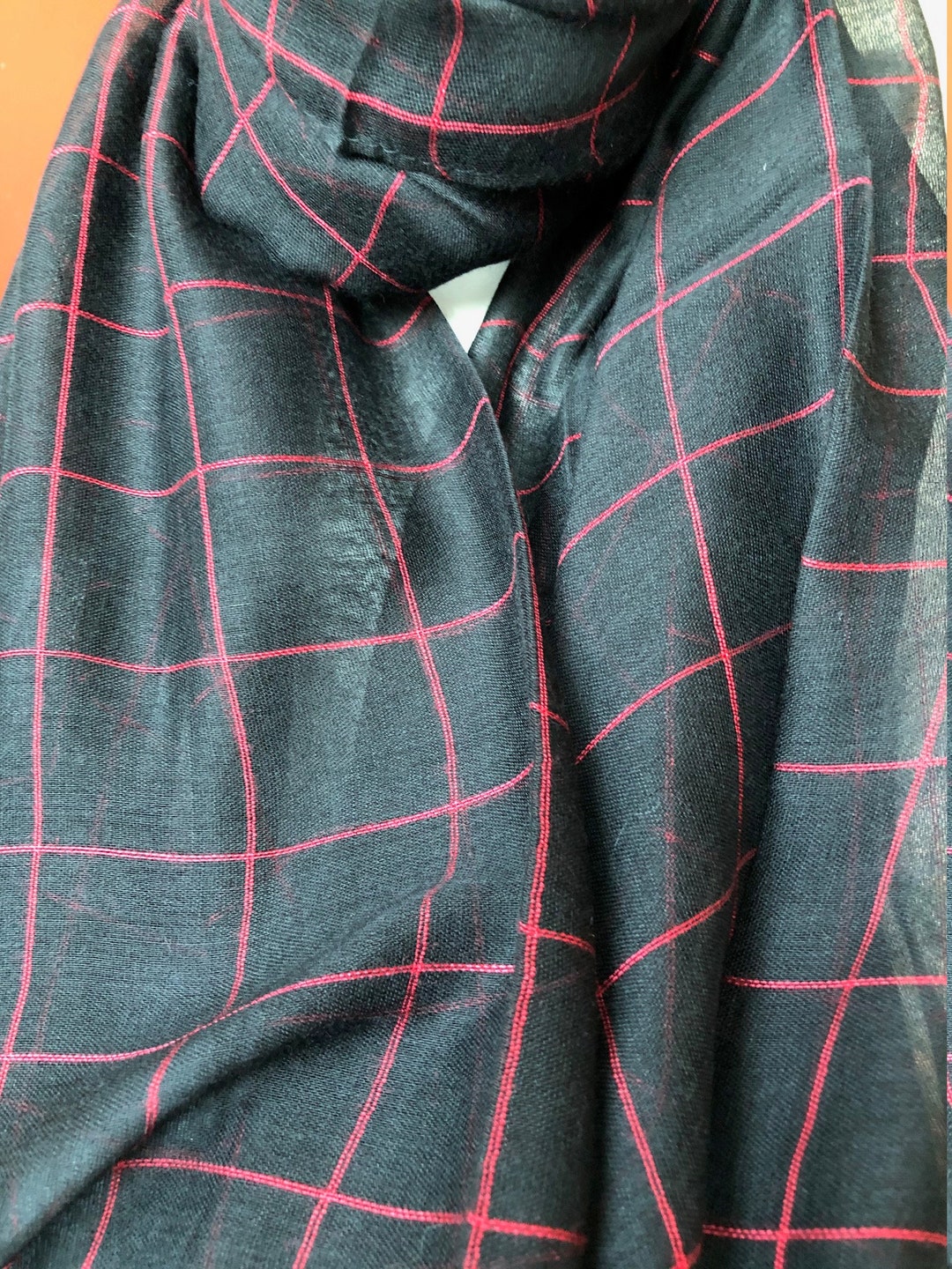 Red Checks on Black Scarf Brand New - Etsy UK