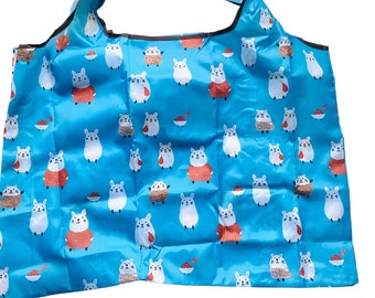 Large blue  folding shopping bag with pretty rabbit design, bn, gift, birthday, stocking filler