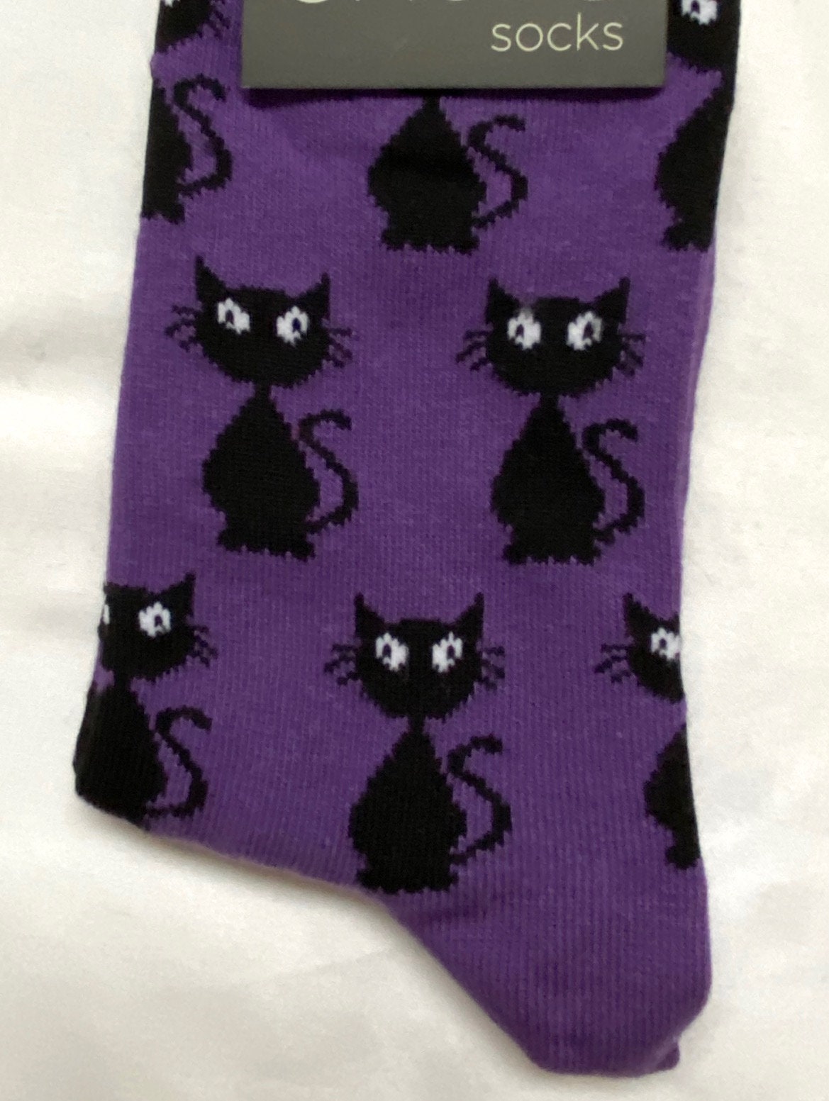 Image of Black Cat On Purple Socks, Bnwt