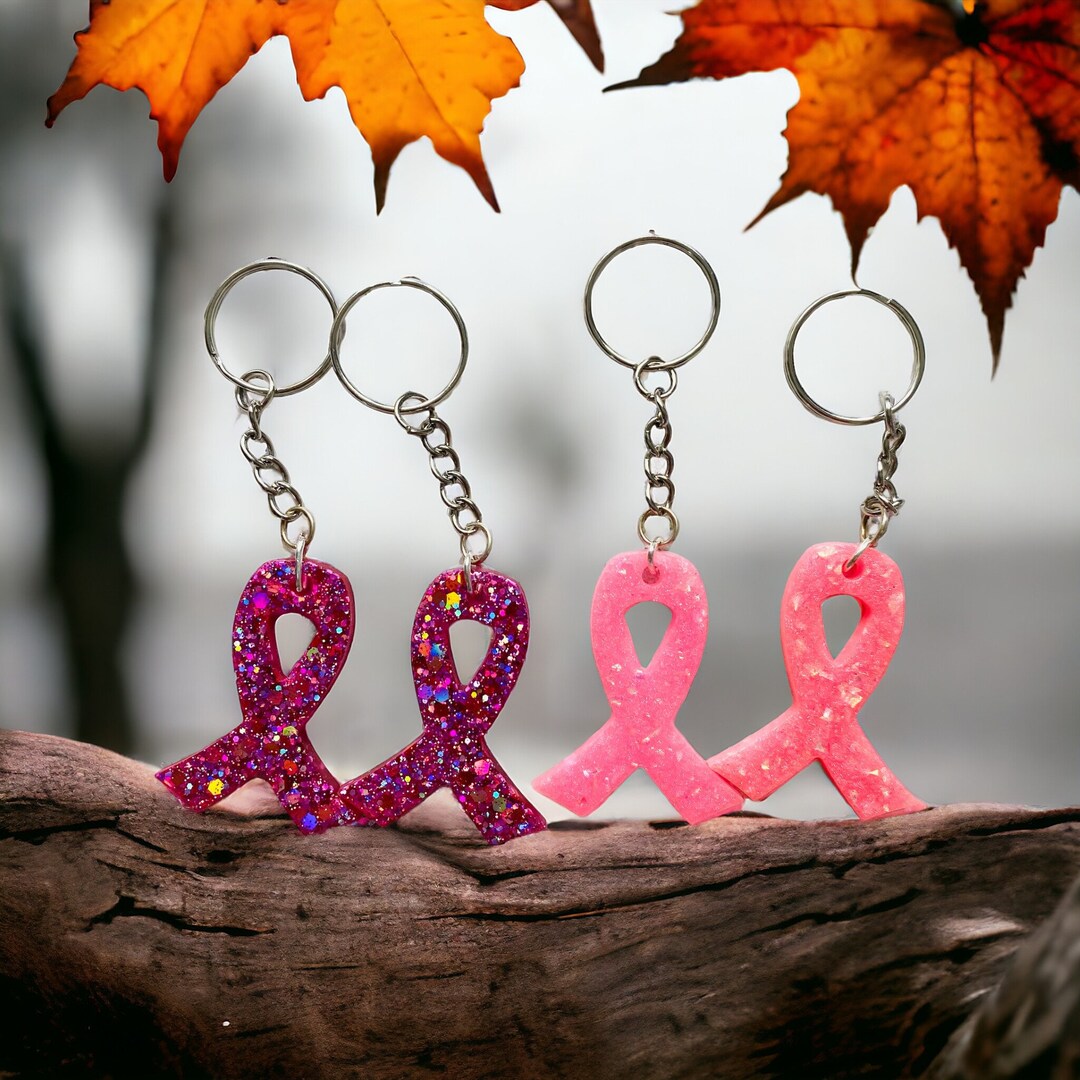 Resin Glitter Breast Cancer Keyrings, Awareness, Survivor, Warrior ...