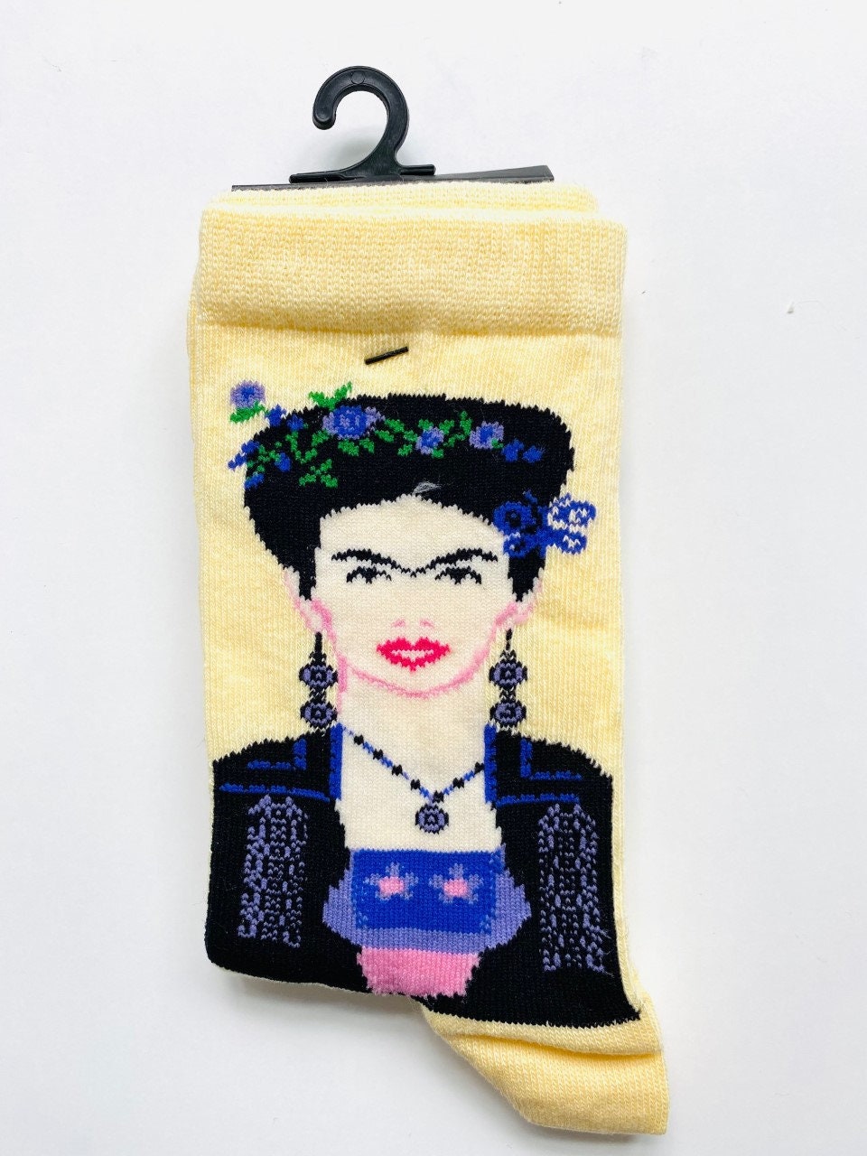 Ladies Cream Socks With Frida Kahlo and Leaves Design Bnwt Etsy UK