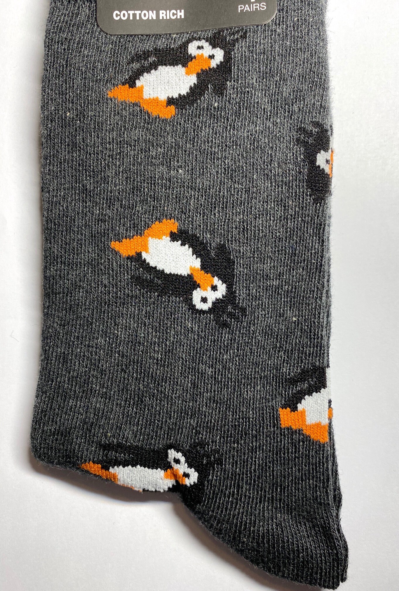 Image of Black & White Penguin On Dark Grey Ladies Socks, Bnwt