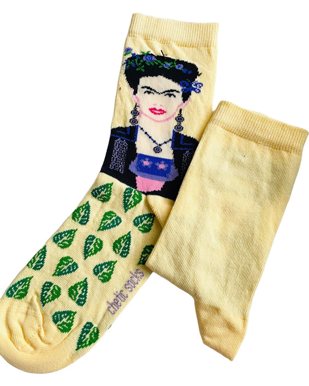 Ladies Cream Socks With Frida Kahlo and Leaves Design, Bnwt , Gift, Present, Birthday Etsy UK