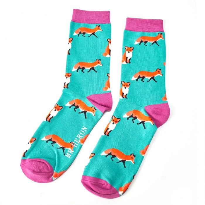 Image of Men's Bamboo Fox Socks, Jade With Purple Trim, Bnwt, Sustainable, Antibacterial