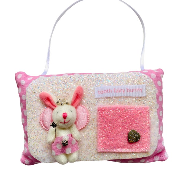Tooth fairy bunny pillow in pink for girls
