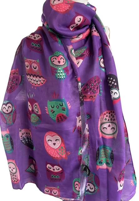 Ladies purple scarf with cute owl design, bn, Christmas, stocking filler, birthday, gift