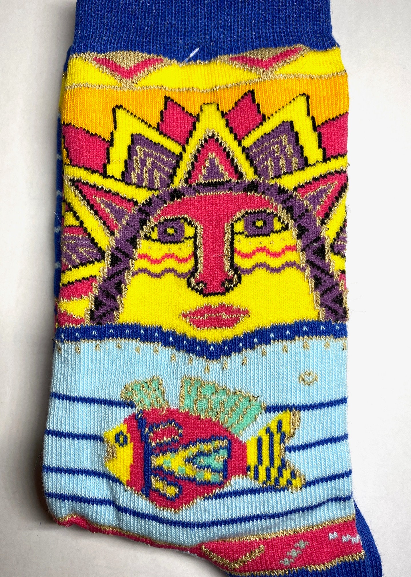 Image of Astrology, Sun & Fish Multicolour Socks With Navy Trim, Bnwt