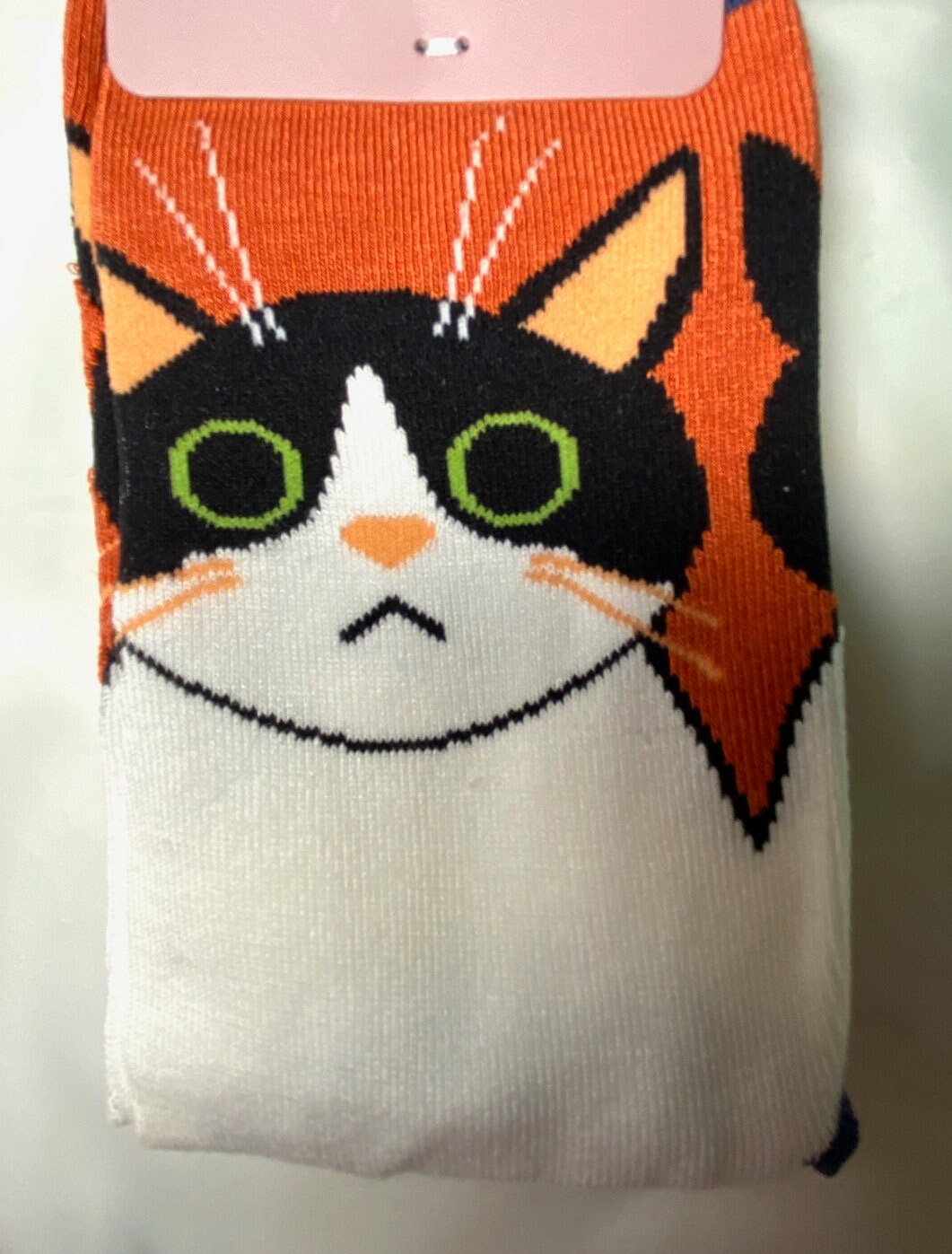 Image of Black & White Cat On Ladies Bamboo Socks, Coral With Navy Trim, Bnwt Sustainable, Antibacterial