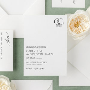 Classic black and white modern wedding invitation, monogram wedding Invitation, envelope liner, simple wedding invite