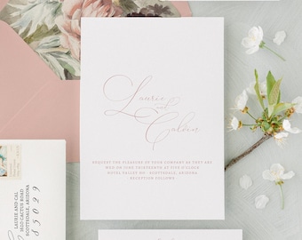 Dusty rose floral wedding invitation, Modern wedding invitation, Romantic Wedding Invitation, Elegant wedding invitation, vintage wedding