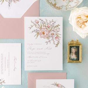 Dusty Pink floral wedding invitation, Dusty Rose Wedding Invitation, Wedding Invitation, Watercolor wedding invite, Pink wedding invitation