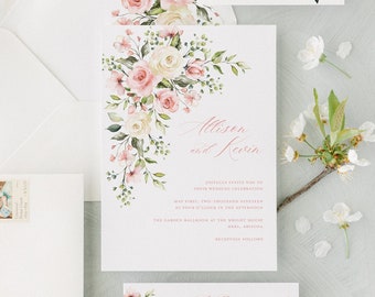 Dusty Pink Wedding Invitation, Blush wedding invitation, Watercolor Wedding Invitation, Floral Wedding Invitation, Romantic Wedding Invite