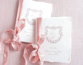 Romantic vow books. Handmade paper wedding vow books with silk ribbon. Personalized wedding vow books. Dusty rose and mauve. Keepsake vows.