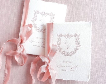 Romantic vow books. Handmade paper wedding vow books with silk ribbon. Personalized wedding vow books. Dusty rose and mauve. Keepsake vows.