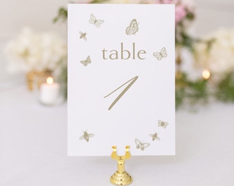 Butterfly and Bee table numbers for a wedding. Garden wedding theme table numbers. Printed table numbers.