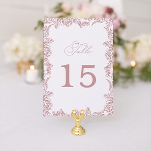 Wedding table numbers, Victorian inspired. Elegant floral table numbers for a wedding. Printed table numbers. Wedding table number cards.