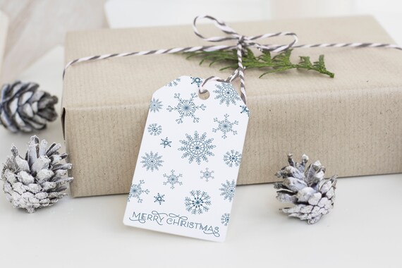 Printable Snowflake Gift Tags - White, Blue, Silver
