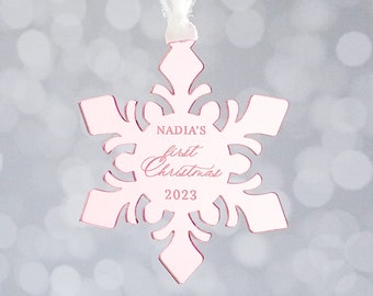 Baby's First Christmas 2023 Snowflake Ornament, mirror acrylic ornament, Christmas tree decoration, baby girl, baby boy