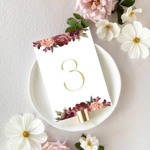 Watercolor floral table numbers for a wedding. Garden theme wedding table numbers. Printed table numbers. Wedding table number cards.