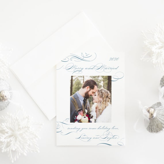 holiday photo card Simple and elegant holiday card with photo Married and Merry Christmas card elegant photo card classic photo card