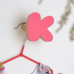 Wooden Letters K Hooks for wall : Alphabet ABC Kids wall Hooks, Kids Name Room Wood Hook, Personalise children Rack Hanger, Christmas gift
