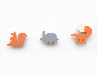 Woodland kledingrek kinderkamer decor, safari dieren kinder muurhaken set, houten haken voor kinderen jongen, muur kinderkamer decor babykamer