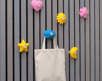 Colorful Kids Wall Hooks for Nursery & Playroom – Whimsical Shapes (Star, Moon, Cloud, Heart, Sun, Flower) – Decorative Wooden Coat Rack