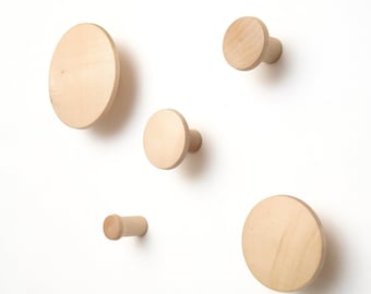 Ganchos de pared para entrada / Gancho decorativo para ropa / Gancho redondo de madera para pared / Gancho moderno / Gancho minimalista de madera / Juego de 5 ganchos