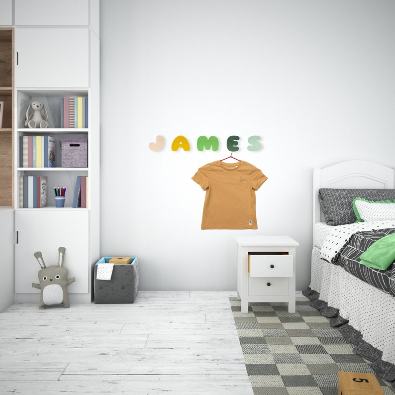 personalise home designer for kids rooms with alphabet natural colorful name hooks