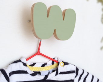 Wooden Letters W Hooks for wall : Alphabet ABC Kids wall Hooks, Kids Name Room Wood Hook, Personalise children Rack Hanger, Mothers day gift