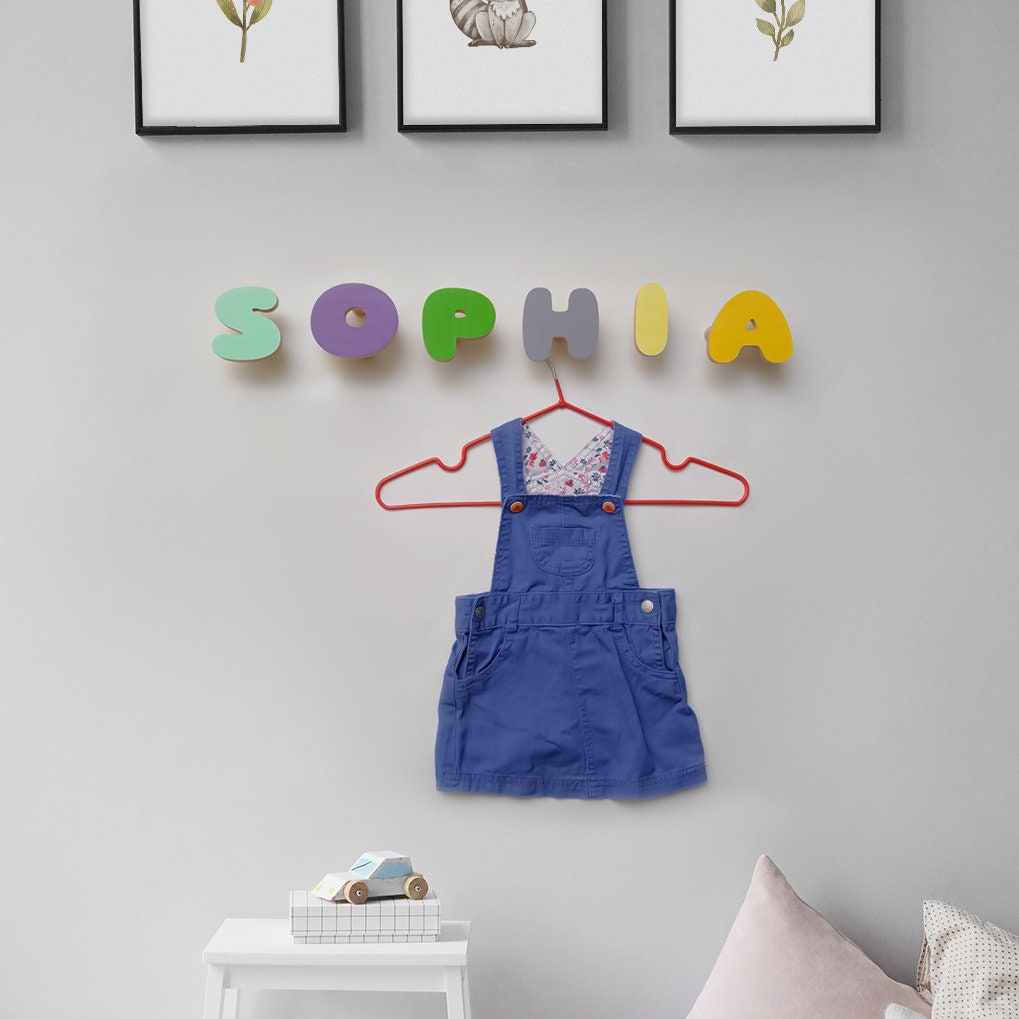 Wooden Letter Set Hooks for wall, Kids Name Room Wood Hook, Personalise wall decor, children Rack Hanger, Christmas gift for baby, Coat Hook