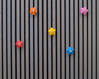 Acoustic Panel Pegs | Colorful Floral Hangers | No-Drill Wood Akupanel Decor