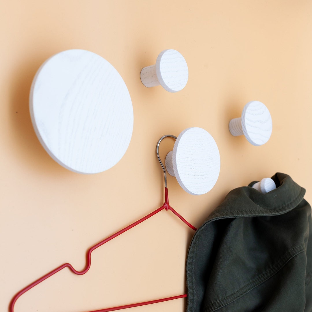 White Oak Wood Wall Knobs Round Hooks for Wall Large Round Etsy