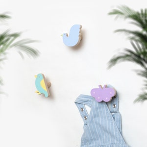 Crafted Hooks for wall, Birds Clothing Rack Set Nursery Decor, Animal bedroom decor, Animal Set hooks Wall Kids Room Decor, kids door hooks