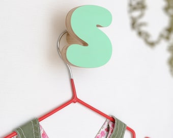 Wooden Letter S Hooks for wall : Alphabet ABC Kids wall Hooks, Kids Name Room Wood Hook, Personalise children Rack Hanger, Mothers day gift