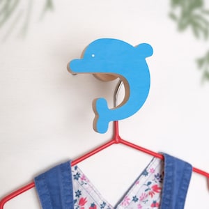 Ocean Kids wall hooks - Sea Animal shaped nursery wall hooks, Wooden Dolphin room decor, Dolphin wall hook, boys nursery decor