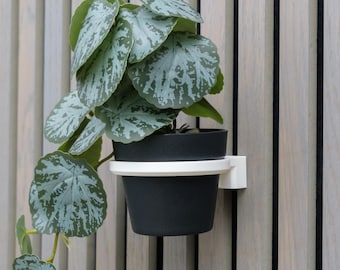 Floating Plant Shelf for Slat Wall, Wood Panel Wall Decor, 3D Printed Succulent Pot Holder, Mid-Century Modern Home Office Accessories