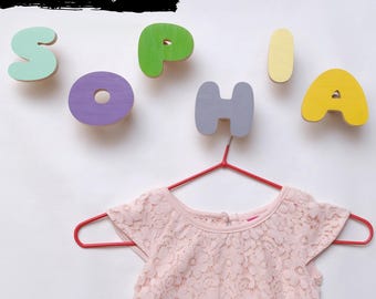 Custom Baby Name Hooks, Wooden Alphabet Hooks, Personalized Kids Room Decor, Baby Name Wall Hangers Wooden Wall Hangers for Nursery