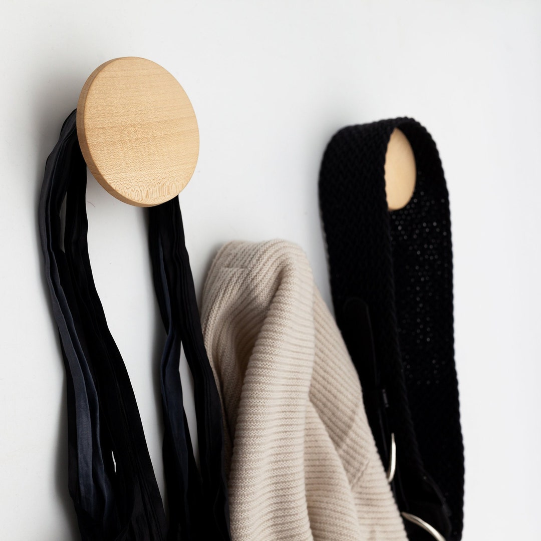 Set of Modern Wood Round Hooks Dot Wall Hooks Round Wood Wall Hanger