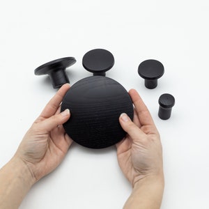 Black Round wall dots hooks for Hanging Coats, black minimalist coat hook, decorative robe hook, wood wall hook| Set of Coat Hooks