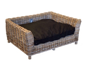 Luxury Raised  Oblong Russell Rattan Pet Bed - Grey - (with cushion) -  free delivery (UK mainland only)